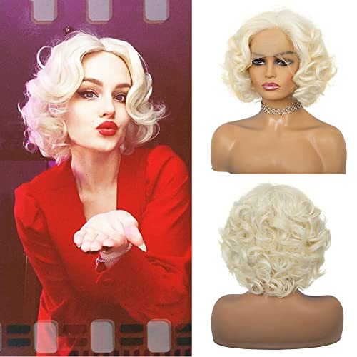 Amnenl Platinum Blonde 1920s Lace Front Wig Short Curly Synthetic Hair for Women