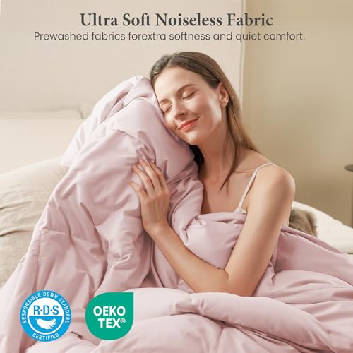 Pink Queen Size Down Comforter - All Season Goose Feather & Fiber Fill