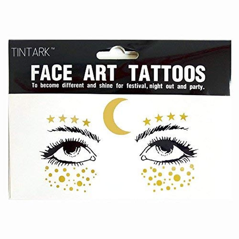 3 Sheets Face Tattoo Sticker Metallic Shiny Temporary Water Transfer Tattoo for Professional Make Up Dancer Costume Parties, Shows Gold Glitter