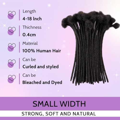 Loc Extensions Human Hair 0.4cm & 0.6cm & 0.8cm Width 4-18 Inch - 30 Strands, 6 Inch, Natural Dreadlocks