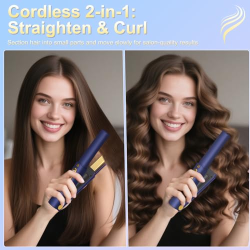 Portable Cordless Hair Straightener & Curler 2-in-1 Mini Flat Iron for Travel