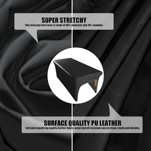 Leather Massage Table Cover Wipeable Waterproof Protector - Black, 6FT Fitted