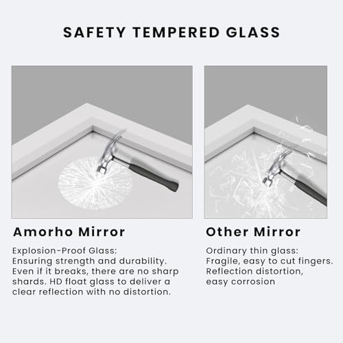 24x30 Inch Wall-Mounted Bathroom Mirror with White Metal Frame - Amorho Variation of White / 30"L x 24"W