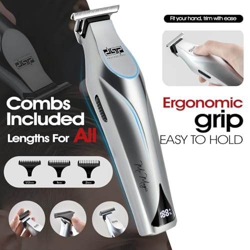 DSP Professional Trimmers for Barbers, T Blade Beard Trimmer for Men, Cordless Zinc Alloy Material Edgers Trimmer (Silver)