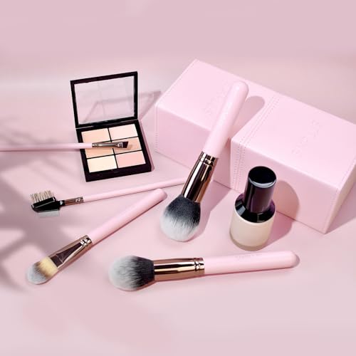 SIXPLUS Travel Makeup Brushes with Case, 15 Pcs Pink Makeup Brush Set Professional for Foundation Powder Concealer Eyeshadow Blush, Covers, Best Make Up Brush Kit Gift for Women Girlfriend Mom