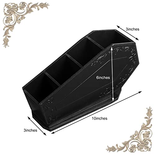Maitys Coffin Makeup Brush Holder Gothic Wooden Organizer Spooky Coffin Case Gifts for Women Cosmetic Display Cases Spooky Home Office Pencil Brushes Organizer Bathroom Christmas Decor Accessories