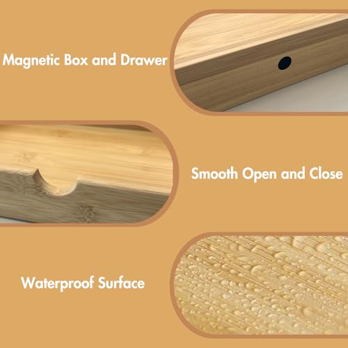 GOBAM Makeup Storage Drawer Organizer Bamboo Wood Cosmetic Display Box, Large Capacity Bathroom Beauty Countertop Organizer, Great for Bathroom Dresser