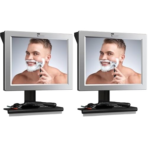 ToiletTree Products Fogless Shower Mirror with Squeegee - Anti-Fog Mirror - Adjustable Shaving Mirror with a Squeegee - Rust-Proof, Impact-Resistance Bathroom Shower Mirror (Pack of 2)