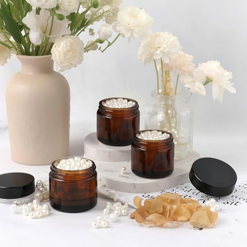 PetalPursuit 2oz Amber Glass Jars with Lids - 48 Pack, Light-Protective, Leak-Proof Storage for Cosmetics & Crafts