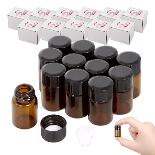 Beauticom 2ML Amber Glass Vial Pack of 144 with Orifice Reducers - Travel & Aromatherapy Bottles