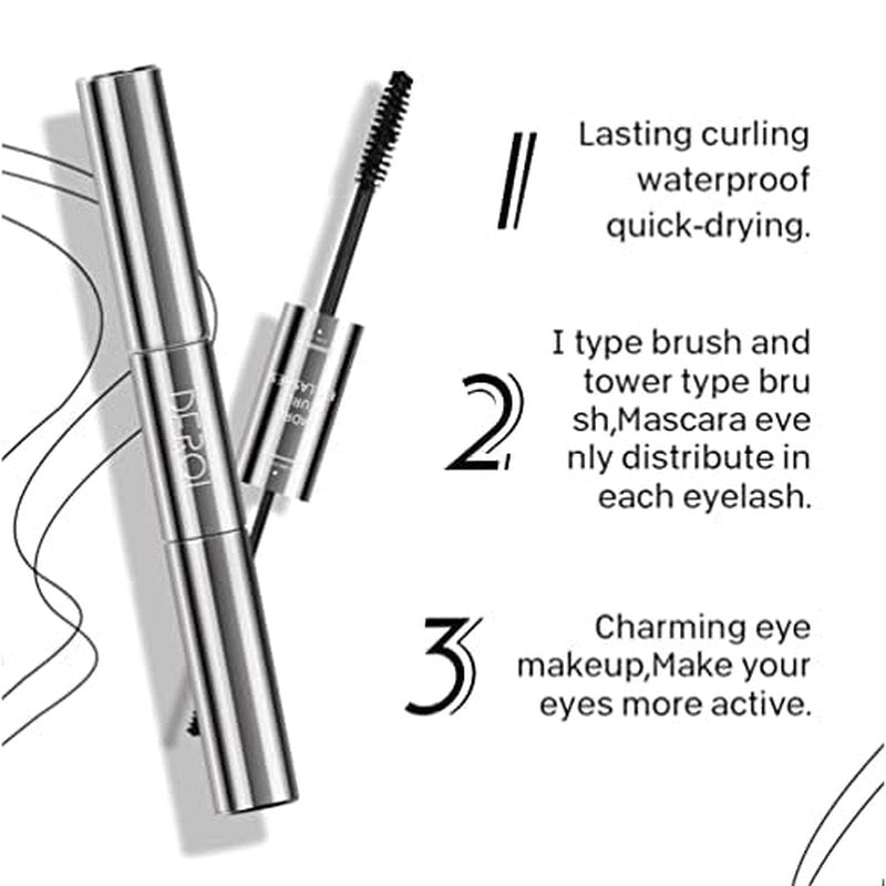 2 in 1 Mascara for Fine Short Eyelash, Big and Small Brush, Washable Voluminous Eyelash Mascara Intense Lengthening for Women and Girls, Black (1 Pcs)