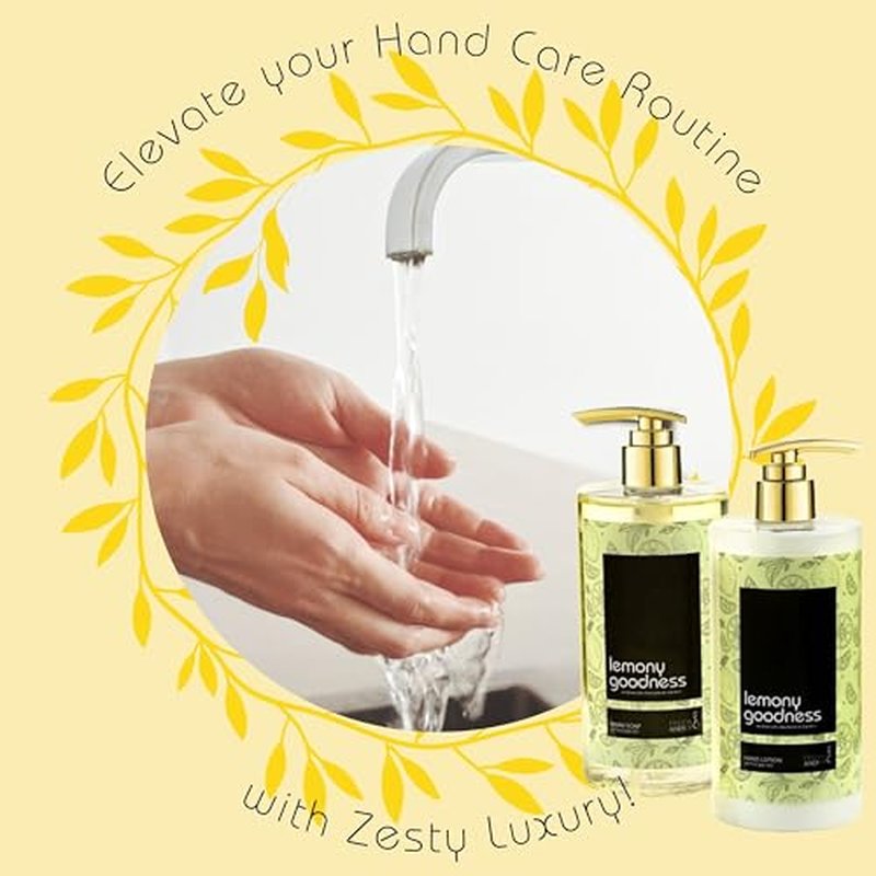 16 fl oz Lemon Citrus Aromatic and Nourishing Hand Soap Set Keep Your Skin Incredibly Soft & Clean in a Wooden Holder Unisex Formula Luxury Body Care for Women and Men Gift ? Mother's Day Gift for