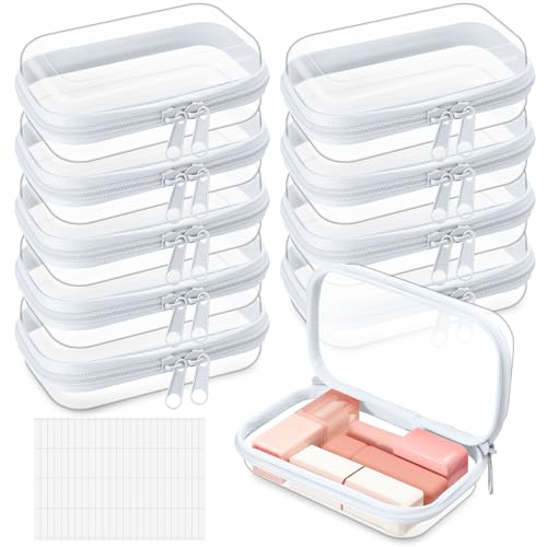 Sanwuta 10 Pcs XS Clear Hard Zipper Case Organizer Set with Labels