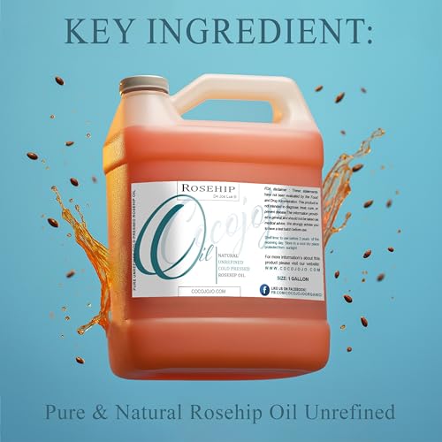 Cocojojo 1 Gallon Cold Pressed Unrefined Rosehip Seed Oil - Natural Moisturizer & Nourishing Skin & Hair Oil - Pack of 128 Fl Oz