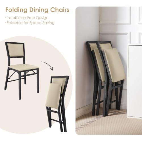 VECELO Creamy Beige Foldable Dining Chairs Set of 2 - Padded Metal Guest Seating