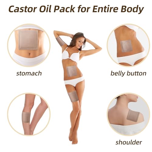 16oz Organic Castor Oil Pack Wrap with 50 Patches & Glass Bottle - Cold Pressed, Unrefined, Skin-Friendly