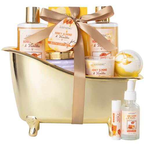 Honey Almond Spa Gift Basket for Women & Men - Luxurious Bath Set with Lotion & Bath Bomb