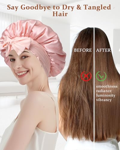 Mulberry Silk Sleeping Bonnet for Women Double Layer Pink Beige Hair Cover - Nourishing & Breathable