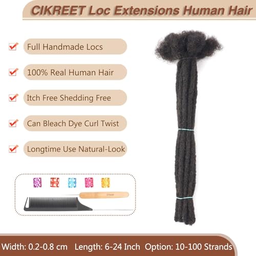 6 Inch Human Hair Loc Extensions - Short Dreadlock Extensions 0.4cm Thickness 30 Strands - Variation: 6 Inch/30 Locs / 1B/0.4cm