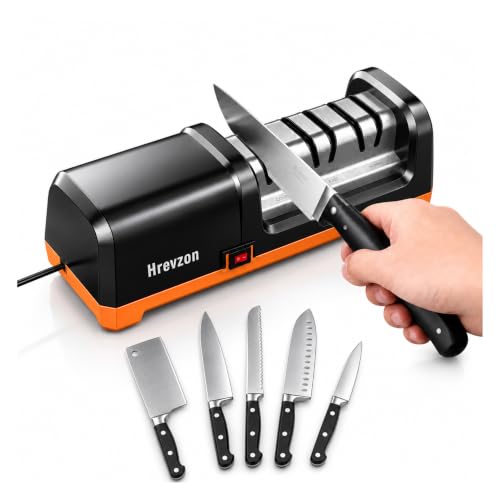 Electric Knife Sharpener 3-Stage Diamond Abrasives - Black Orange