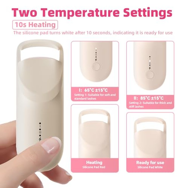 Heated Eyelash Curler,Portable Electric Heated Lash Curler Type-C Rechargeable Travel Eyelash Curlers with Heat Sensitive Silicone Pad,2-Level Adjustable Temp and Long-Lasting Natural Curves (Beige)