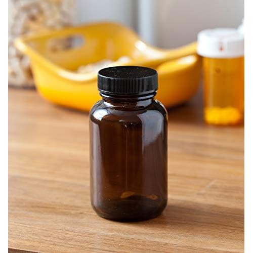JUVITUS Amber 4 oz Glass Packer Bottle with Black Ribbed Lid (6 pack)