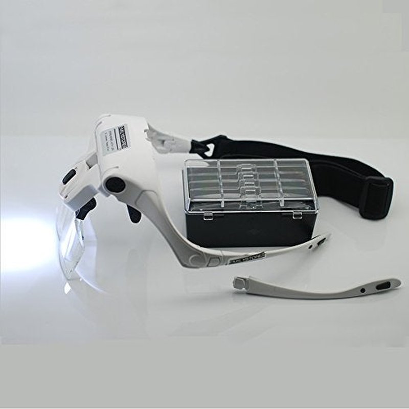 LED Light Glasses Helmet Magnifier for Eyelash Extensions Glasses Nail Art Tattoo with 5 Lenses Magnifier (1.0X 1.5X 2.0X 2.5X 3.5X)