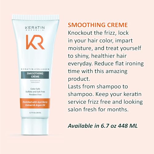 Keratin Collagen Hair Smoothing Cream 6.7 oz - Anti-Frizz, Heat Protect, Salon Quality