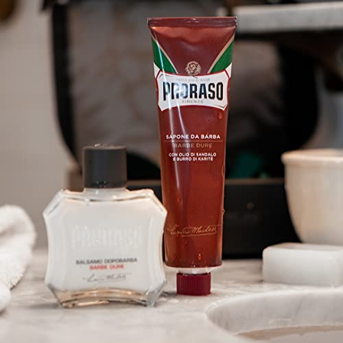Proraso After Shave Balm - Sandalwood Oil & Shea Butter - Moisturizing & Nourishing After Shave Cream for Coarse or Hard Beards - Premium Italian Shaving for Men - 3.4oz