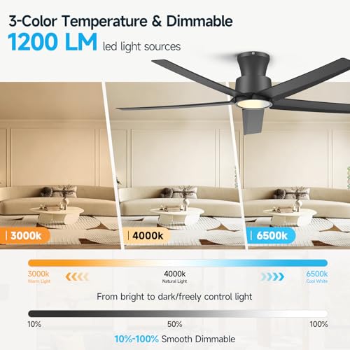 ocioc 52 Inch Black Modern Ceiling Fan with Lights & Remote – Reversible DC Motor