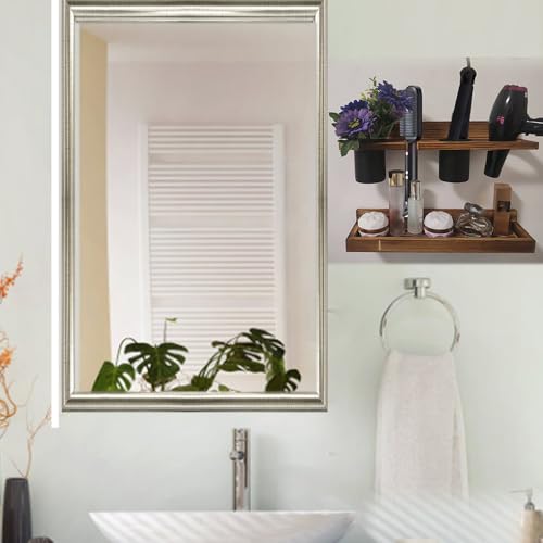 Wall-Mounted Hair Tool Organizer with Heat Resistance - Set of 2 Layer Rustic Blow Dryer Holder (Dark Brown)