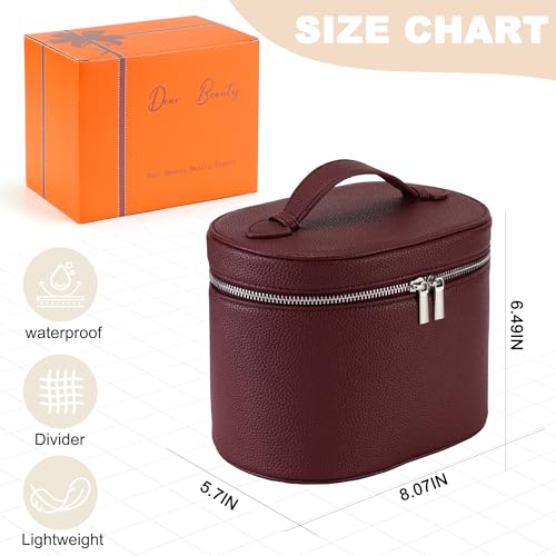 Makeup Bag Vanity Case with Removable Dividers Travel Toiletry Organizer - Wine