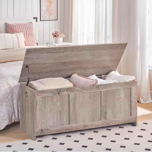 39.3-Inch Wooden Storage Bench with Lift Top - Retro Toy & Entryway Organizer, Greige Variation