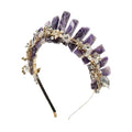 Women Raw Amethyst Headband with Pearl Flower for Bridal & Wedding - Purple Variation