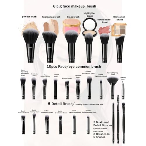 Black 51pcs Makeup Brush Set - Professional Multi-Functional Cosmetic Tools