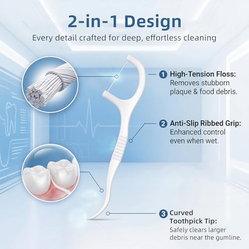 350 Count Dental Floss Picks and Interdental Toothpicks Pack of 3 - Strong & Gentle Oral Care