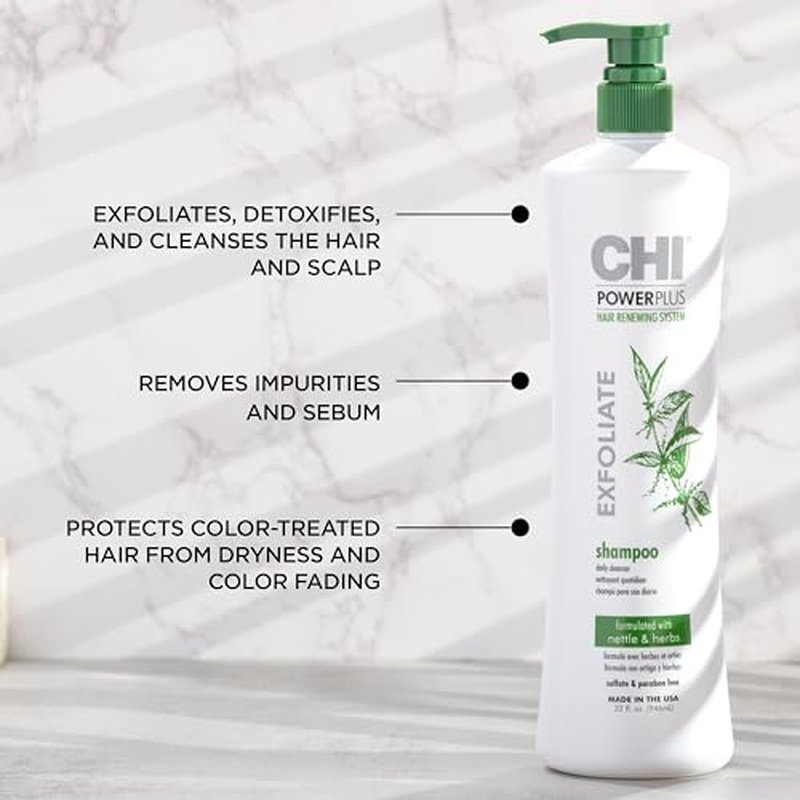 CHI PowerPlus Exfoliating Shampoo, Hair Renewal System For A Healthy Scalp, Delivers Weightless Shine, For Versatile Styling & All Hair Types