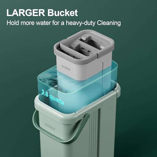JOYMOOP Green Flat Mop System with 3 Microfiber Pads & Bucket Set - Commercial & Household Floor Cleaning