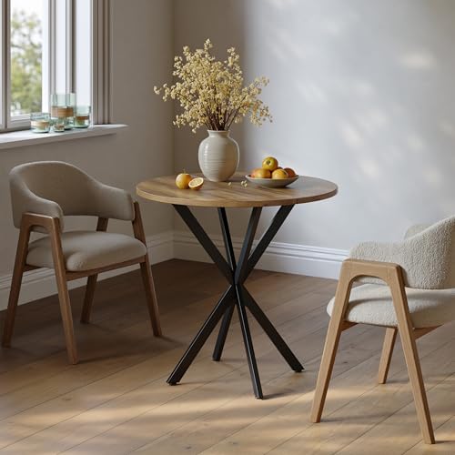 Unovivy 31.5 Inch Round Dining Table for 2-4 with Light Brown Finish - Space-Saving Small Kitchen Table, Model: 31.5 x 31.5 x 29.53 Inches