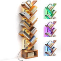 Small Vintage Tree Bookshelf with RGB LED Lights, 8-Tier Space-Saving Design