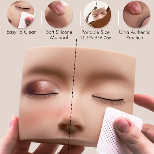 Lash Extension Practice Kit, Eyelash Extension Training Kit for Beginners, Professional Eyelash Mannequin Head Set with Lash Fan, Lash Shampoo, Lash Adhesive, Glue Rings and Lash Mirror