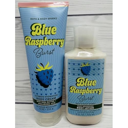 Bath & Body Works Blue Raspberry Burst Body Lotion and Ultimate Hydration Cream 8 Ounces Each Set of 2