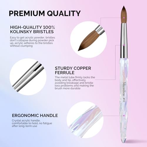 100% Kolinsky Acrylic Nail Brush Transparent Size 12 - MelodySusie