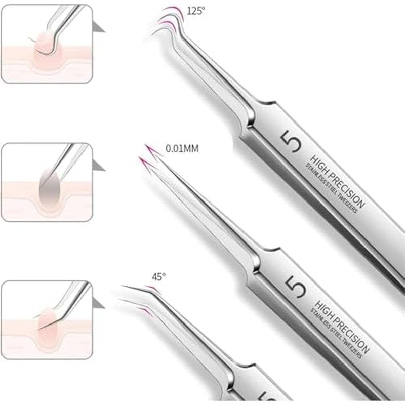 10 Pcs Acssart Blackhead Remover Tools, Acssart Stainless Steel Blackhead Remover Kit, Pimple Popper Tool Kit, Blackhead Tweezers with 15x Magnifying Glass, Metal Case