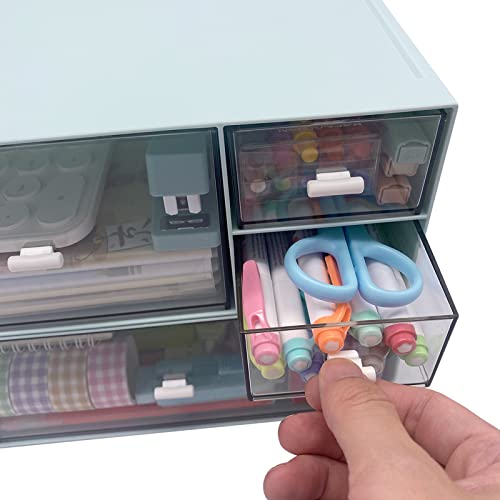 Blue 4-Drawer Makeup & Desk Organizer, Plastic Storage Box for Vanity & Office