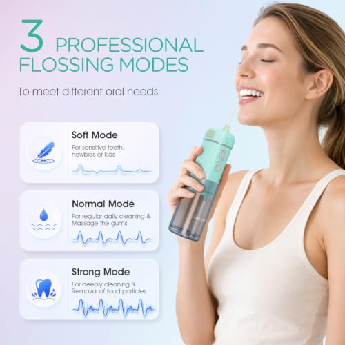 Portable Green Travel Water Flosser Mini WF510 with 3 Modes & Long Battery Life
