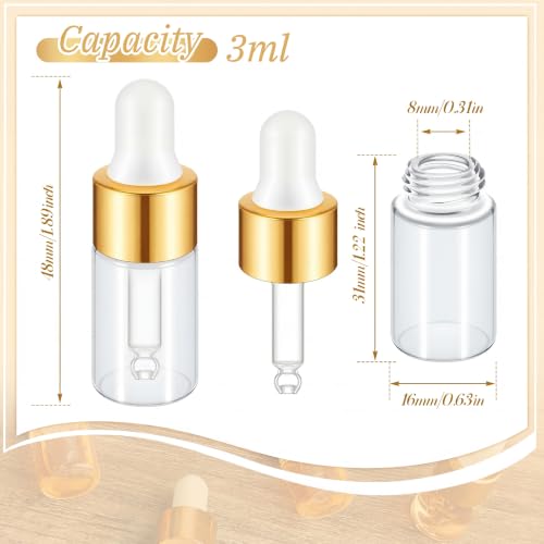 Mini Glass Oil Dropper Bottles Set 3ml Champagne Gold 200 pcs - Travel & Sample Containers