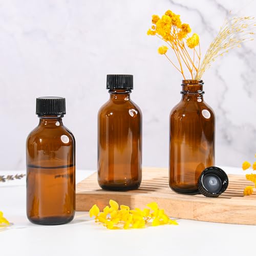 2oz Amber UV Glass Bottles with Lids - Leakproof Travel Containers 24 Pack