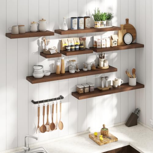 55 Inch Floating Shelves for Wall 2 Pack, 8"D Wood Grain Bathroom