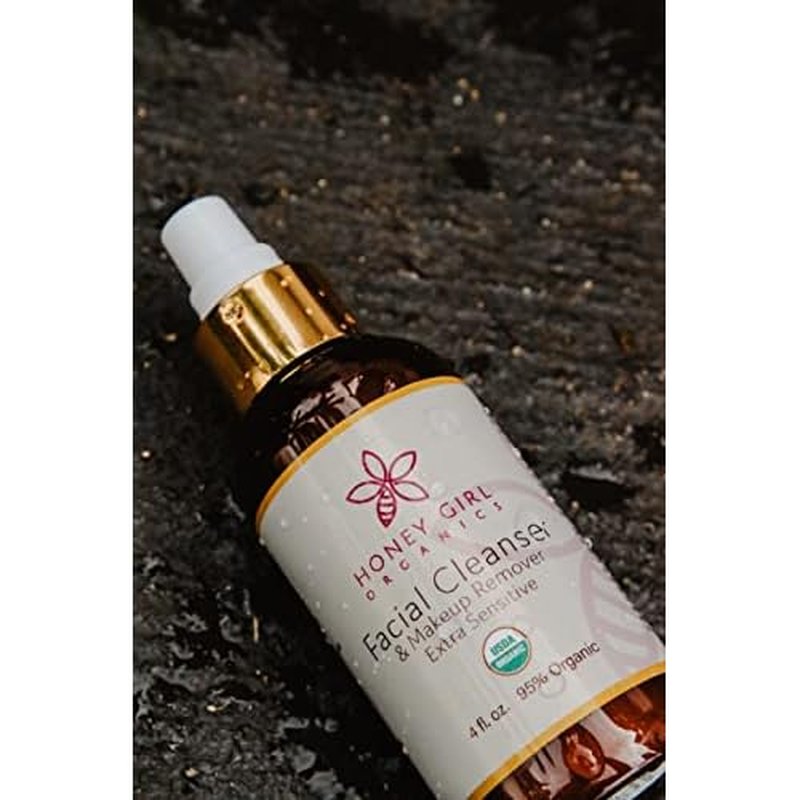 Honey Girl Organics USDA Certified Organic Facial Cleanser and Makeup Remover Extra Sensitive w/Beeswax. Naturally contains Pollen, Propolis, Royal Jelly. 4 Fl Oz